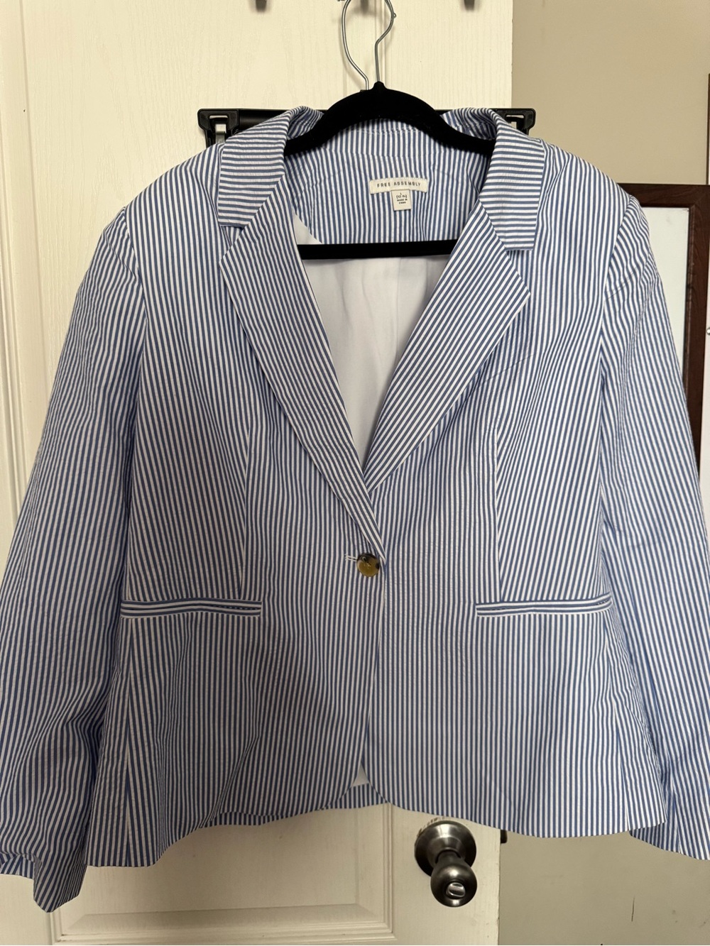 Striped Blue Single-Button Blazer Jacket - Women's